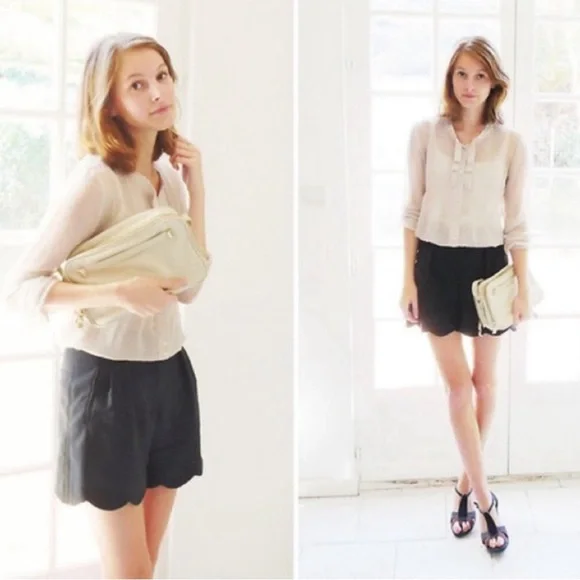 The Kooples Black High Waist Scallop Pleat Shorts - Picture 1 of 4